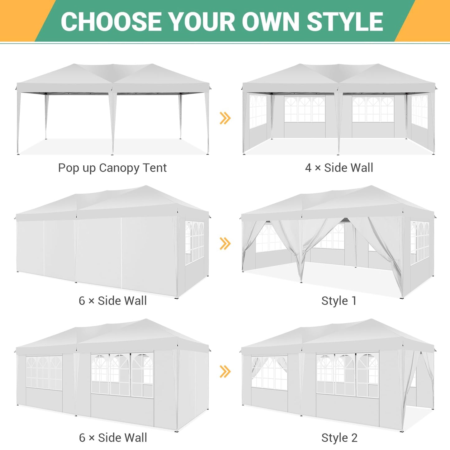 COBIZI Faltpavillon 3x6 Pavillon wasserdicht Winterfest, Pop Up Pavillon Klappbar 3x6 Zelt mit 6 Seitenwnden|3 Höhenverstellbar|UV-Schutz|Gardenpavillon Partyzelt 3x6 für Markt, Freien Event, Weiß