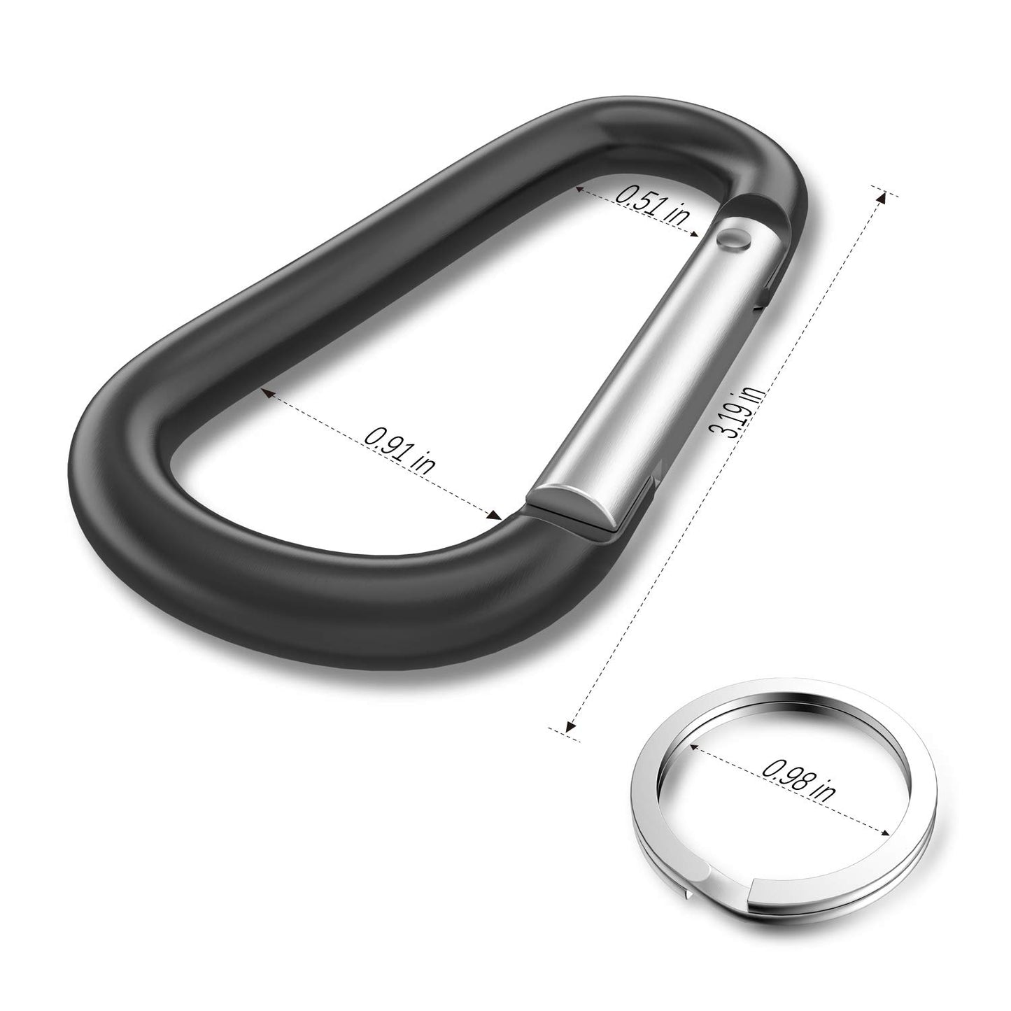 Sprookber 3" Aluminium Karabiner D-Ring - karabinerhaken Clips mit Federschnapphaken für Schlüsselanhänger Clip - 10 Stücke