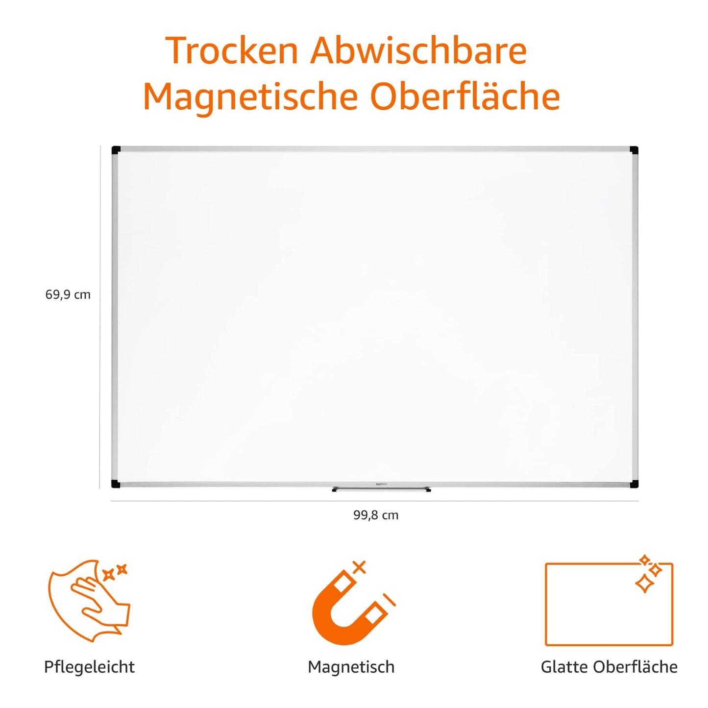 Amazon Basics Magnetisches Whiteboard mit Stiftablage und Aluminiumleisten, trocken abwischbar, 90 x 60 cm (B x H), Weiß