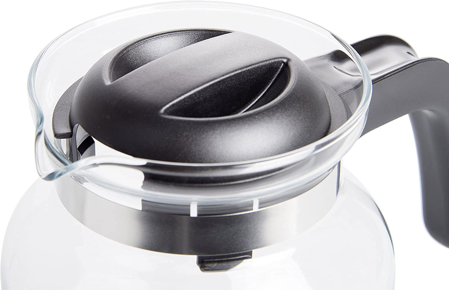 wenco Glaskanne 1,25 l - Ideal für Tee, Kaffee und Kaltgetränke, hitzebeständig, mit Deckel und Ausguss-Öffnung - Spülmaschinenfest und bruchsicher - Transparent/Schwarz
