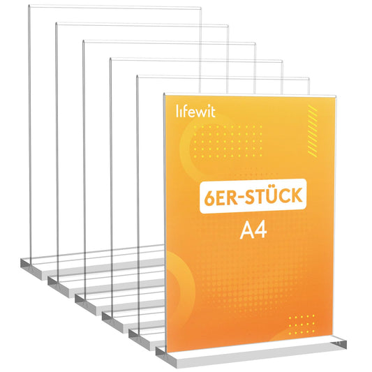 Lifewit 6 Pack A4 Acryl Schilderhalter, transparenter vertikaler doppelseitiger Ständer, Tischschildhalter, Flyer Display für Empfang, Büro, Geschäft, Restaurant, Hotel