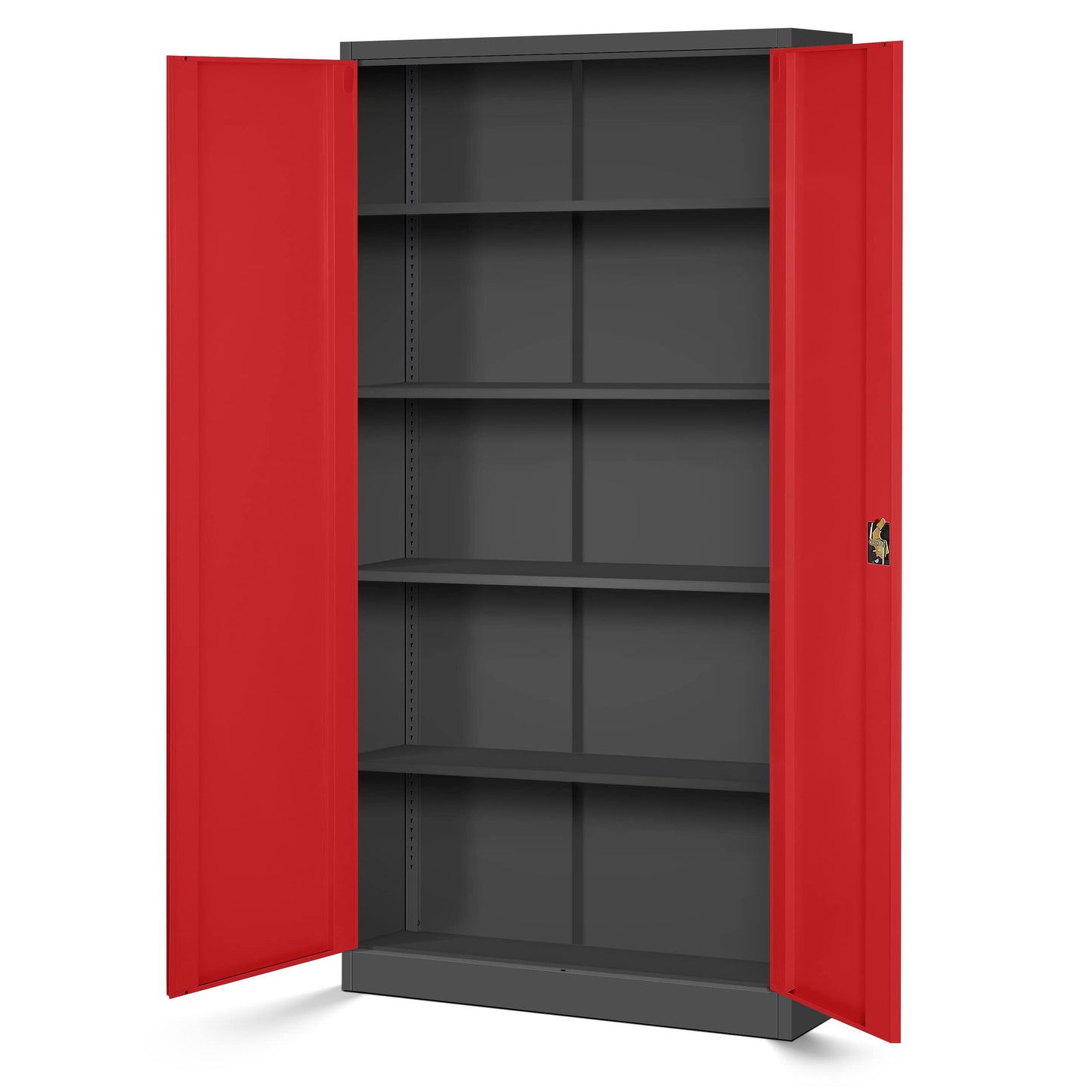 Jan Nowak Metallschrank Jan 185 x 90 x 40 cm - Metall Aktenschrank Abschließbar mit 2 Türen, Mehrzweckschrank mit 5 Ebenen, Büroschrank aus Stahlschrank mit Pulverbeschichtung - Anthrazit-Rot