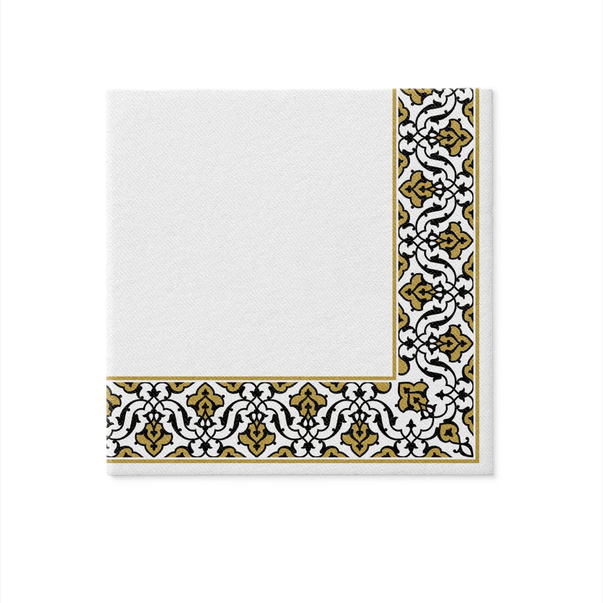 PAW - Servietten aus Airlaid - Stoffähnlich (40 x 40 cm) I 50 Stück I Ideal für Hochzeit, Taufe, Kommunion, Geburtstag I Hochwertige Tischdeko Stoffservietten - Gold-Schwarz I Floral Frame gold-black