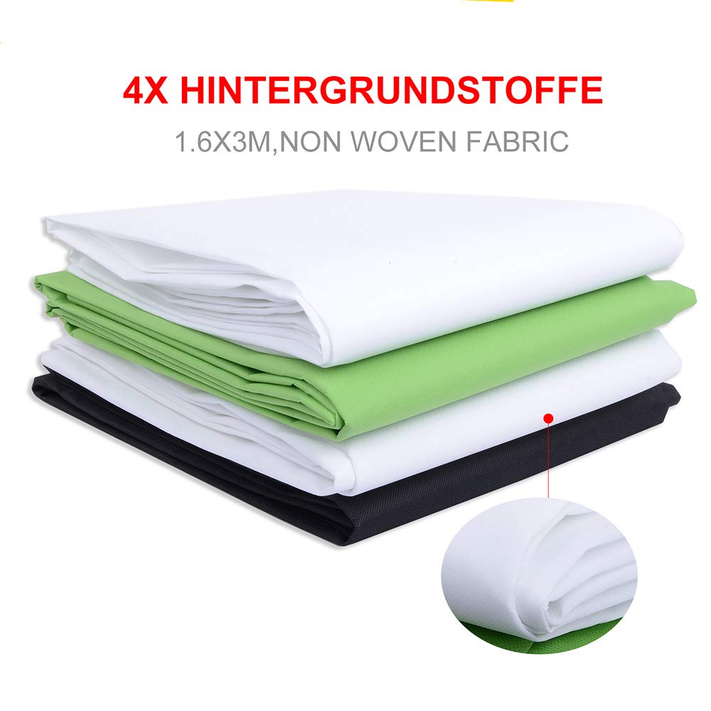 HAKUTATZ® Profi Fotostudio Set Softbox Ringlicht Greenscreen mit Ständer Studioleuchte Set Hintergrundsystem