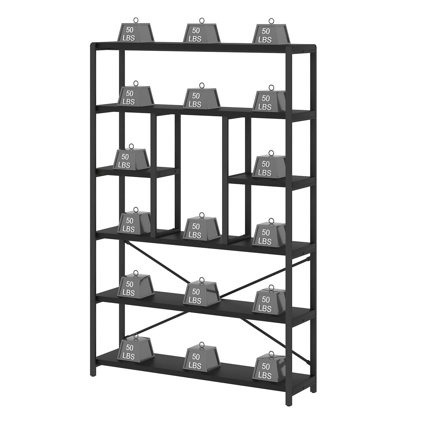 LVB Bücherregale mit 6 Ebenen Regale Wohnzimmer Standregal Industrie Bücherregale für Wohnzimmer Arbeitszimmer Küche 120 x 30 x 180 cm Regal Vintagebraun Schwar