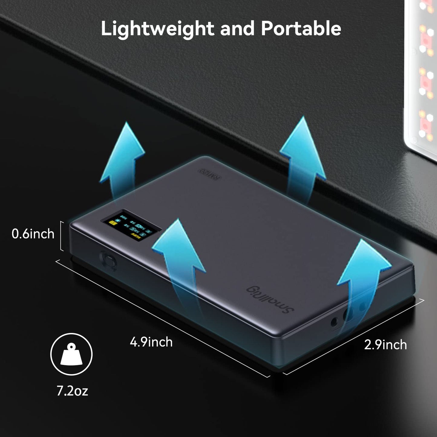 SMALLRIG Led Videoleuchte RGB, 5000mAh Fotolicht mit OLED-Bildschirm, Cold Shoe Mount und Diffusor, 1500Lux@0.3m 2500K-8500K Ganzmetallkamera-Dauerlicht mit 12 Lichteffekte, RM120-3808