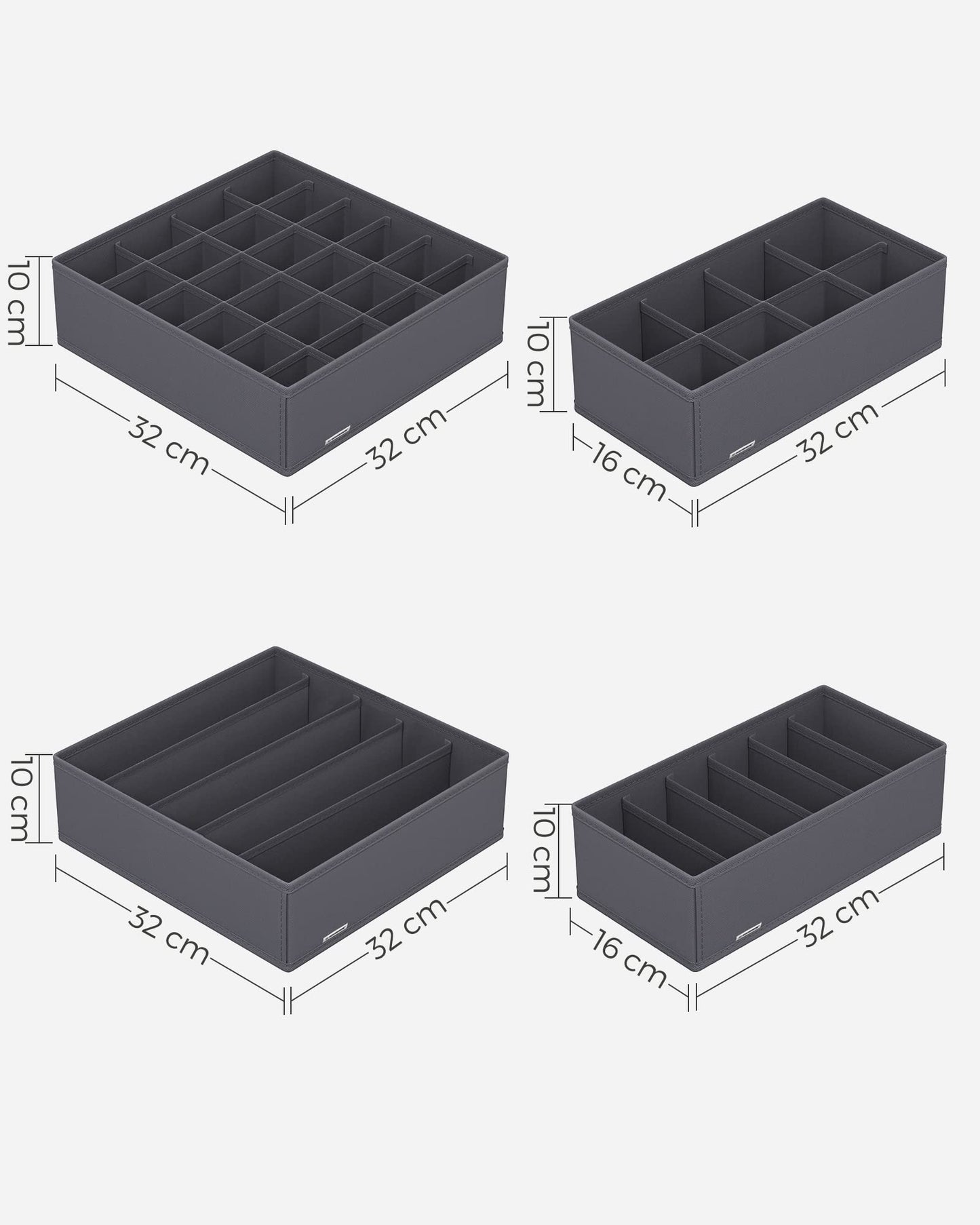 SONGMICS Unterwäsche-Organizer 8er Set, Schubladen-Organizer faltbar, Ordnungssystem Kleiderschrank, Aufbewahrungsbox Schrank, Stoffboxen Aufbewahrung, für BHs Socken Krawatten, grau RUS08GY