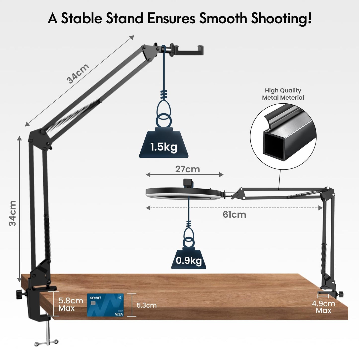 LUXSURE Ringlicht mit Stativ, Overhead Stativ Handy mit Ringlicht, Handy Stativ mit Ringlicht 10", Handy Stativ Tisch mit Ring Light Ringleuchte für Inhaltserstellung, Live-Stream, Videoaufzeichnung