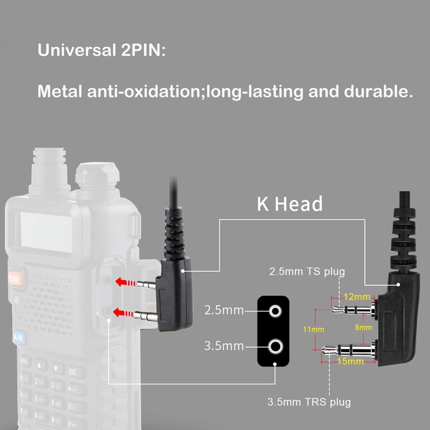 Retevis Funkgerät Headset 2 Pin Kompatibel mit Walkie Talkie Retevis RT24 Plus RT622 RT27 Baofeng UV-5R Plus BF-888S BF-88E Kenwood Sicherheits-Headset Kopfhörer Ohrhörer (1 Stuck)