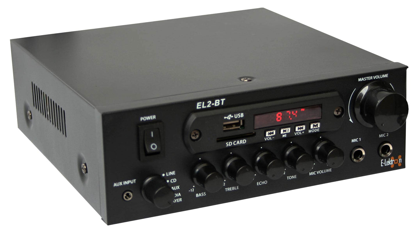 E-Lektron EL-2BT HiFi Stereo Class-D Verstärker mit Bluetooth/FM-Radio / MP3 / Karaoke