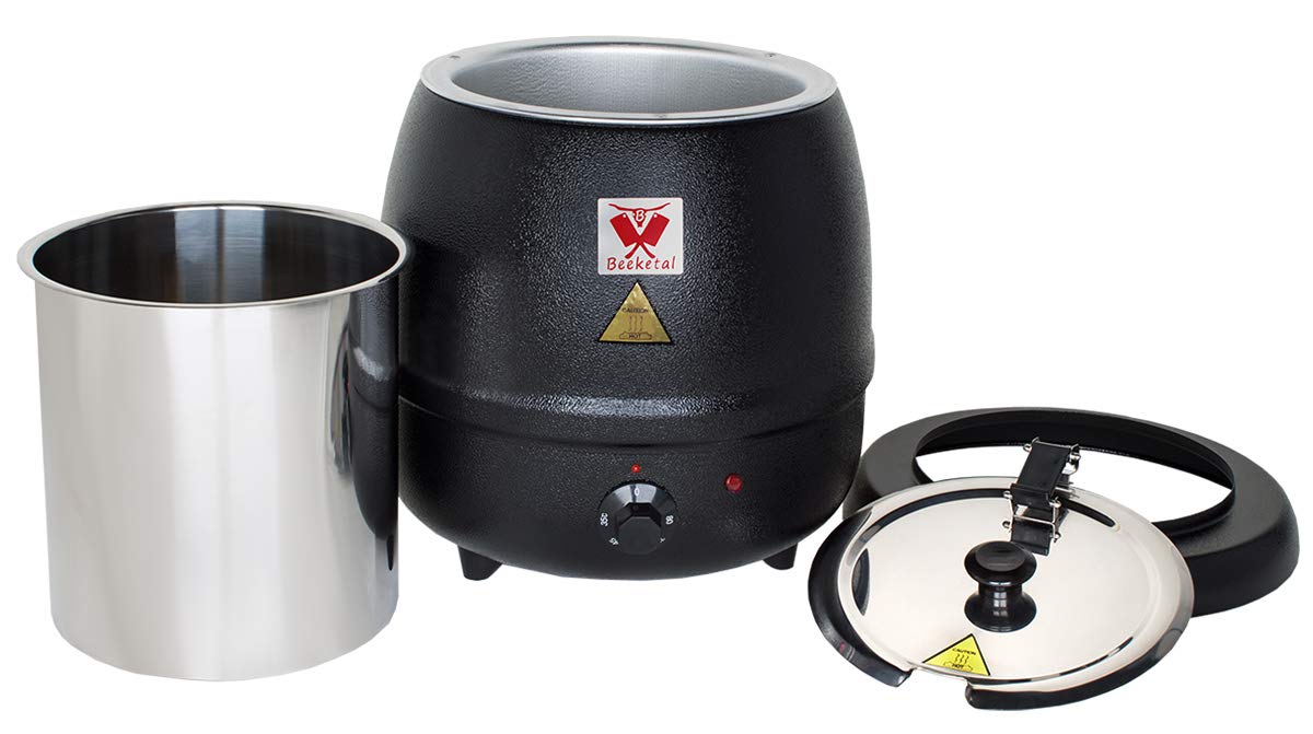 Beeketal SB600 Suppentopf 9L, Edelstahl Gastro-Wärmer mit Einsatz und klappbarem Deckel, 400W, für Suppen, Eintöpfe und Glühwein