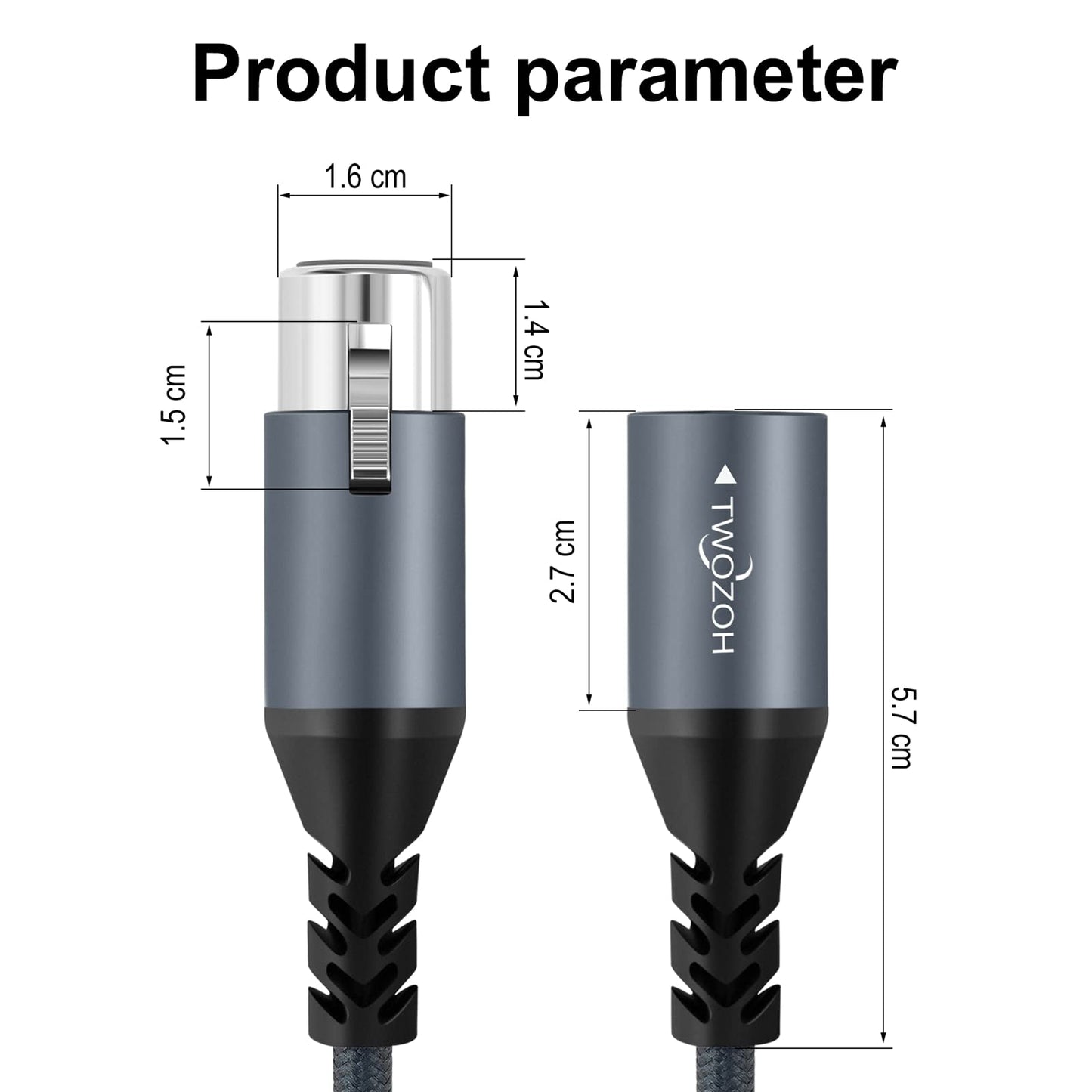 Twozoh Professionelles XLR Kabel 5M, Geflochtenes symmetrisches 3 poliges XLR Stecker auf XLR Buchse HiFi Audio Mikrofonkabel