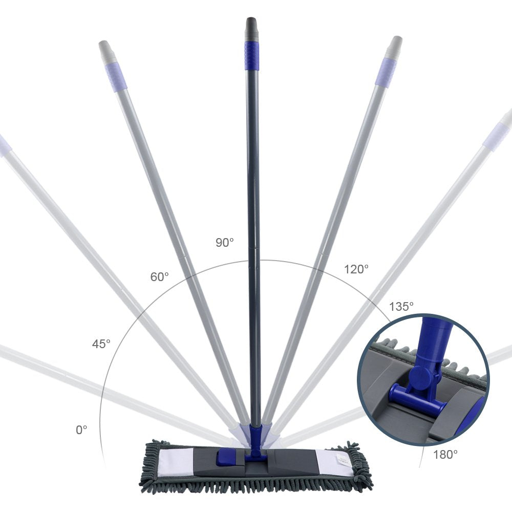 Masthome Flach Bodenwischer Set, 128 cm Chenille Flach Wischmopp mit 4 Wischpads, Wischer Set für Schnelle Reinigung Bodenreinigung, Send Scraping Dust Tool - Blau