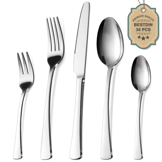 Bestdin Besteck Set 6 Personen, 30 teilig Edelstahl Besteckset, Essbesteck Set mit Messer Gabel Löffel, Hochwertiges Edelstahlbesteck, Spülmaschinenfest.