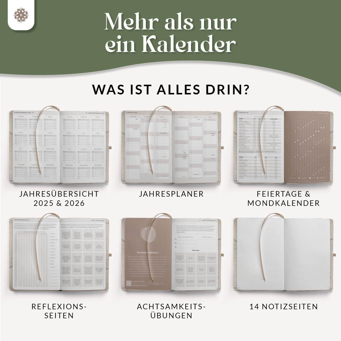 Lebenskompass Kalender 2025 Buchkalender A5 "STRAND" - Schöner Wochenplaner 2025 & Terminkalender 2025 - stabiles Hardcover mit edler Folienprägung