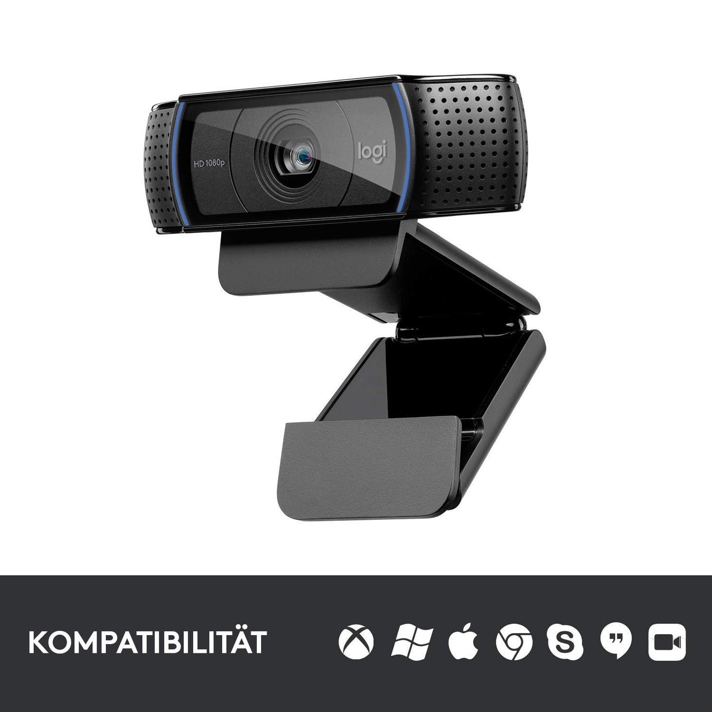 Logitech C920 HD PRO Webcam, Full-HD 1080p, 78° Sichtfeld, Autofokus, Klarer Stereo-Sound, Belichtungskorrektur, USB-Anschluss, Für Skype, FaceTime, Hangouts, etc., PC/Mac/ChromeOS/Android - Schwarz