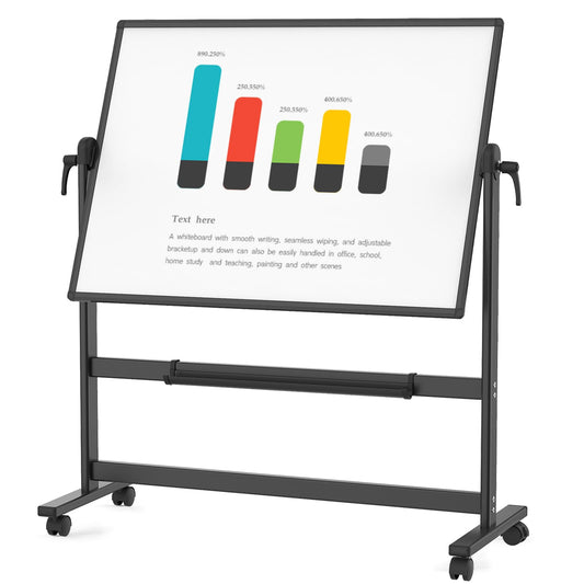 VIZ-PRO Doppelseitiges Magnetisches Mobiles Whiteboard, 120 x 90 cm, Schwarzer Aluminiumrahmen und Ständer