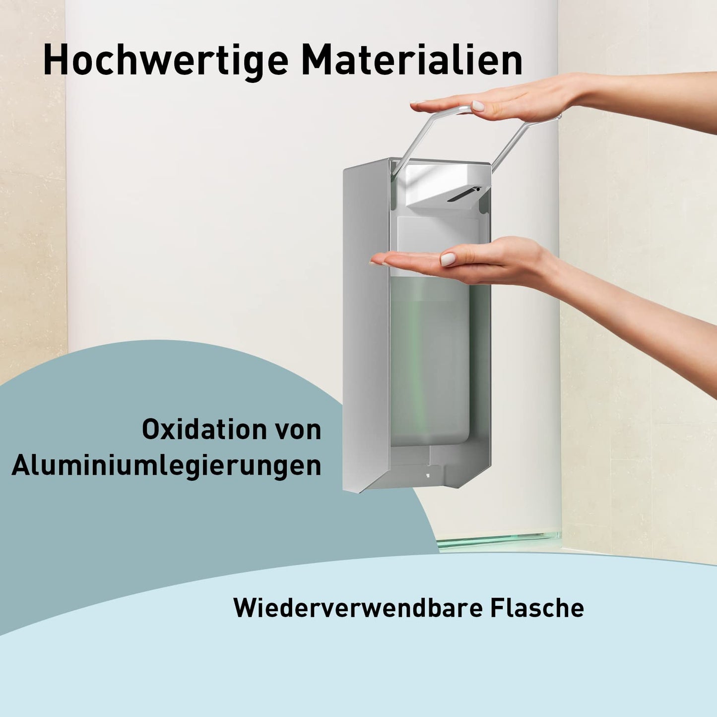 HOUSEHOLD WORLD Eurospender, Seifenspender Wandbefestigung, Seifenspender Mit Ellbogendruck Für Desinfektionsmittel Und Handseifen, Weißer Seifenspender, Aluminium, 500 Ml