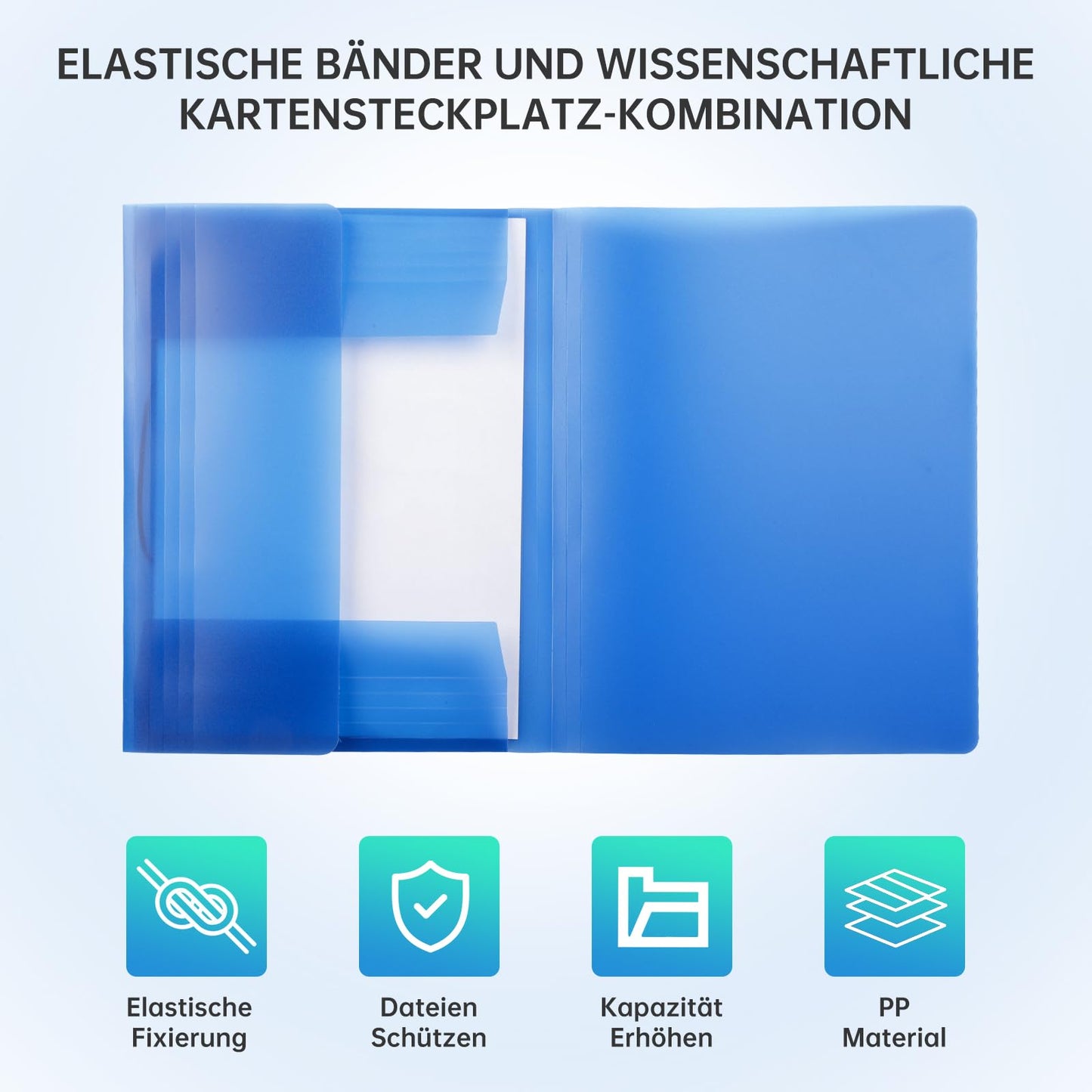 FRETONBA Postmappe A4 Schule, Sammelmappe 10 Stück, Eckspannermappe Elastische Bandbefestigung, Schnellhefter a4 PP-Material Robust und Langlebig, Dokumentenmappe a4 FTB