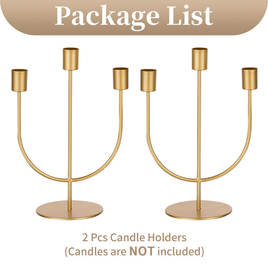 Sziqiqi Kerzenhalter Gold Kerzenständer 3-Armig Metall für Hochzeitstisch Mittelstücke, Kerzenständer 2er Set Kerzenhalter Stabkerze für Esszimmer Kaffee Tischdekoration