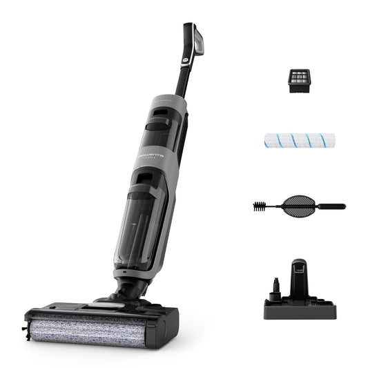 Rowenta X-Clean 4 kabelloser Nass-und Trockenstaubsauger, Selbstreinigungsfunktion, Nass Trockensauger 50min Laufzeit, automatische Schmutzerkennung, Nasssauger mit smartem LED Display, grau GZ5036WO