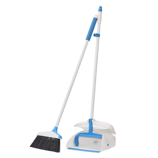 Amazon Basics - Besen mit Kehrschaufel mit Griff, Blau/Weiß, 43"/110 cm