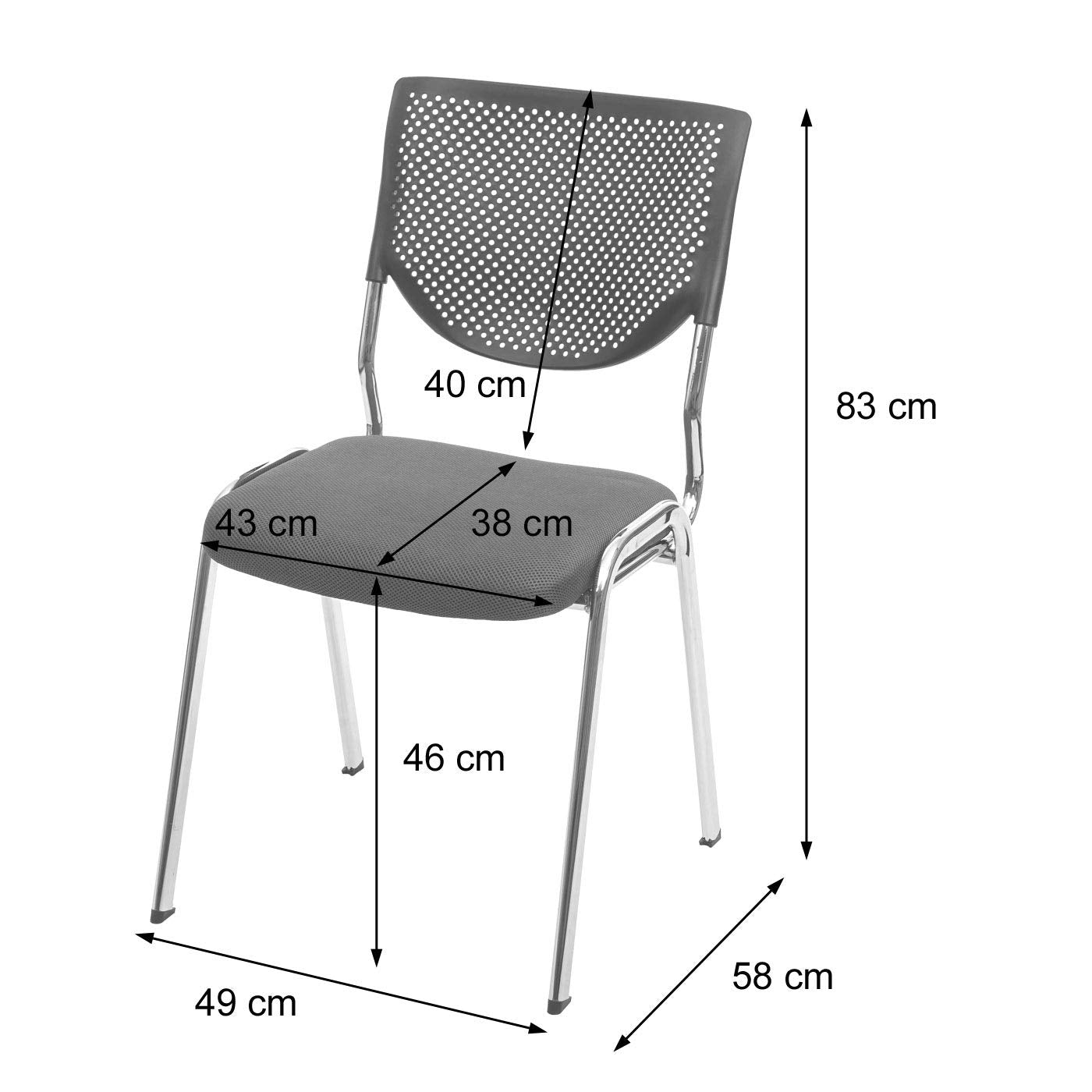 Mendler 4er-Set Besucherstuhl T401, Konferenzstuhl stapelbar, Stoff/Textil - Sitz dunkelgrau, Füße Chrom