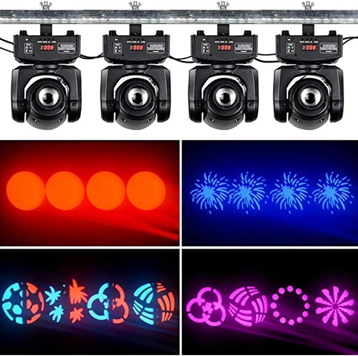 BETOPPER Moving Head Led Partylicht 35W Bühnenlicht mit 8 Gobos und 8 Farben Discolicht Beam DMX 9/11Ch für DJ Bar Club Bühne Halloween Weihnachten Party