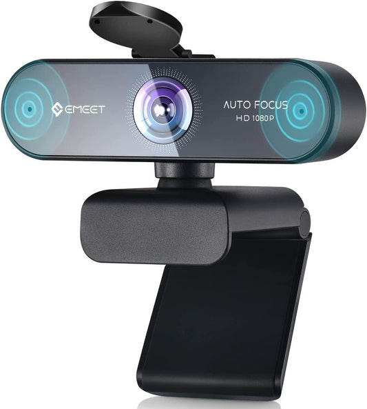 EMEET 1080P Webcam mit 2 Mikrofon - NOVA Full HD Webcam mit Autofokus, Streaming Webkamera mit Low-Light Korrektur, 73 ° Sichtfeld, Plug & Play, 360 °Drehung, für Skype, Zoom, Konferenzen, Streaming