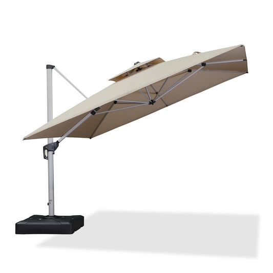 PURPLE LEAF Sonnenschirm Balkon 330 x 330 cm Ampelschirm Drehbar Marktschirm Groß 360° Rotation, Gartenschirm mit Kurbel, XXL Sonnenschutz UV50+, Beige