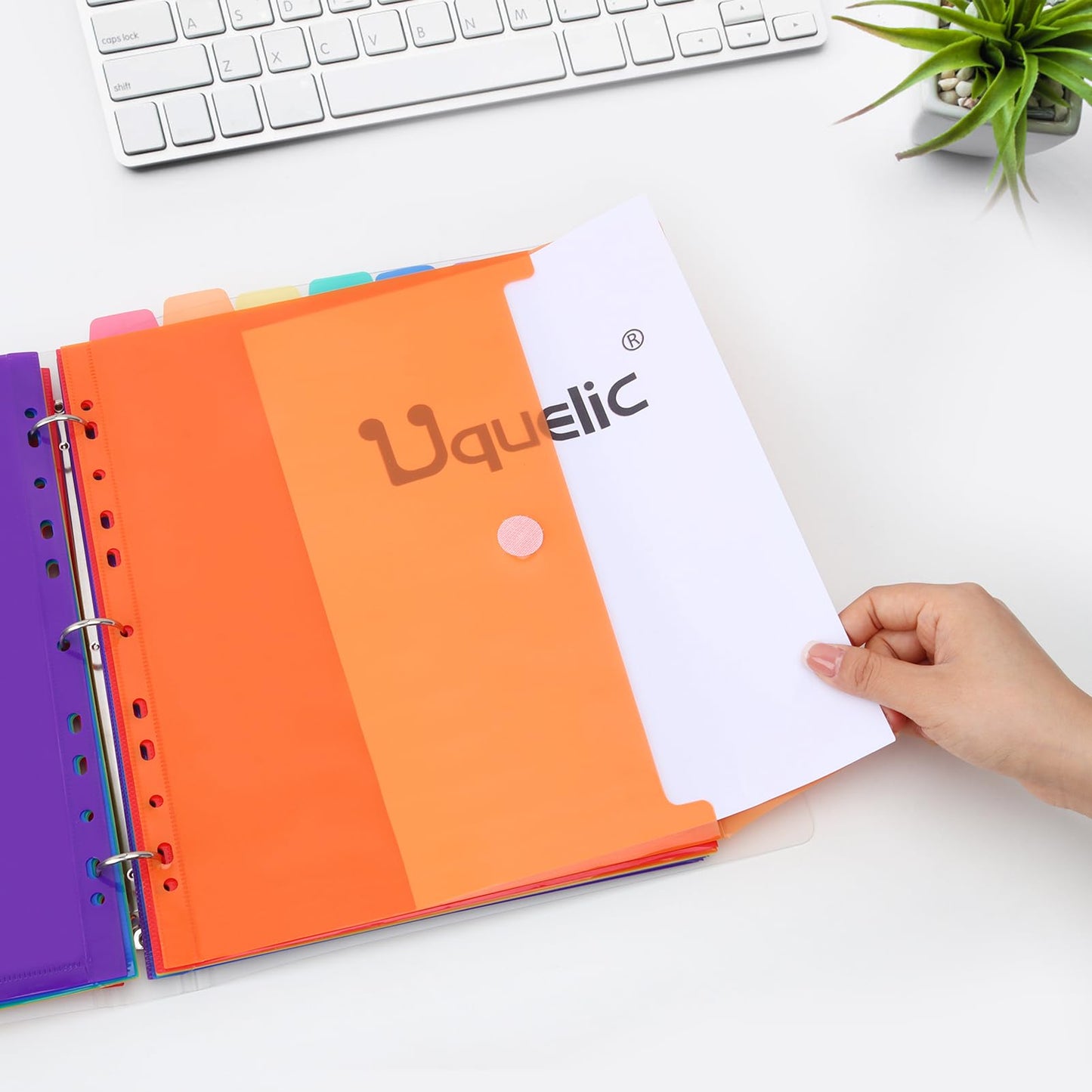 Uquelic Dokumentenmappe A4 zum Abheften, Ringordner A4 Schmal mit 12er Kunststoff Dokumententasche (6 Farben), Wasserdicht Ordner Organizer - Transparent