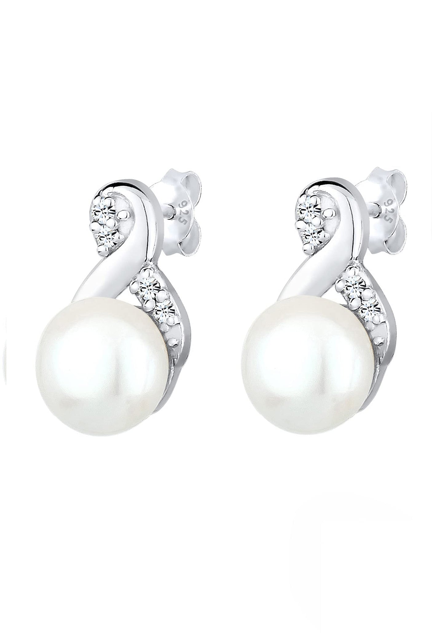 Elli Ohrringe Damen Ohrstecker Infinity Elegant mit Süßwasserzuchtperle und Kristallen in 925 Sterling Silber
