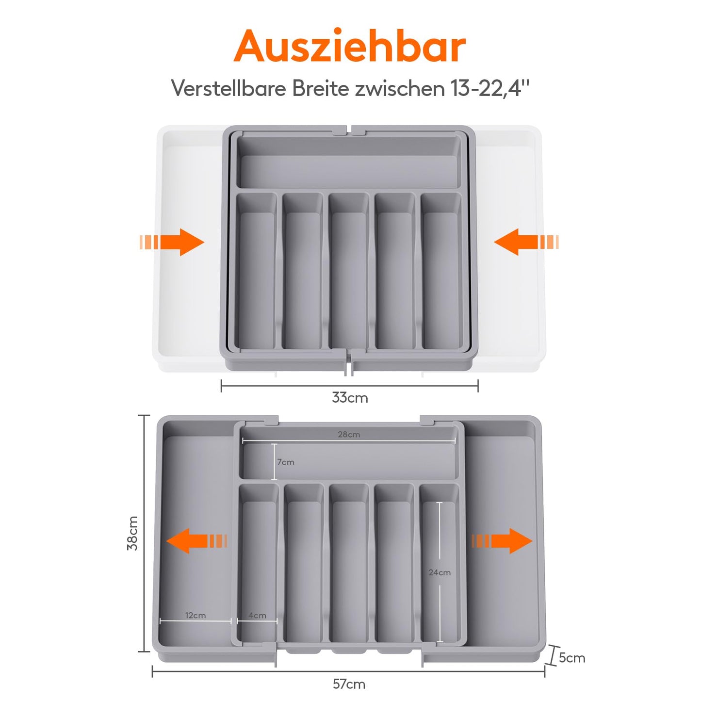 Lifewit Besteckkasten für Schubladen,erweiterbarer Besteckhalter Utensilienhalter für Küchenschubladen, kompakt Besteckeinsatz für Küche Organizer aus Kunststoff für Löffel,Gabeln, Messer, Grau