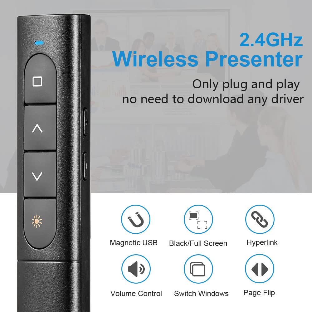 USB/Type-C 2-in-1 Wireless Presenter Aufla-dbarmit Hyperlink Lautstärkeregler, 2.4Ghz Powerpoint Fernbedienung Pointer für Präsentationen Klicker, Kabelloser Präsenter für Mac Laptop