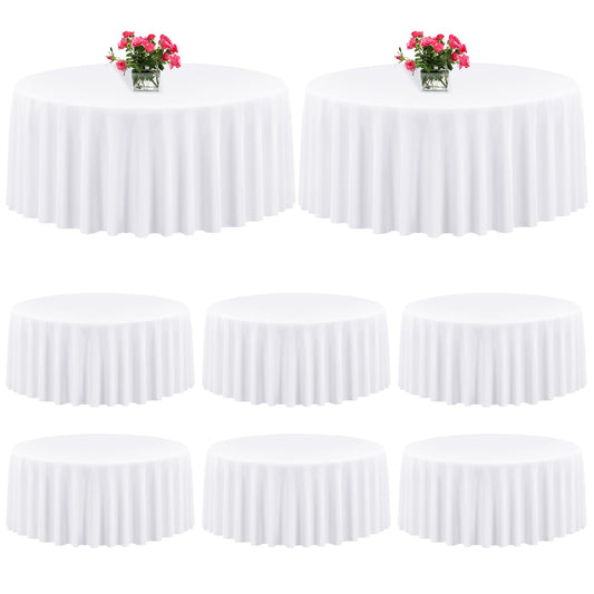 8 Packungen Premium-runde Tischdecke, 305 cm, weiße Polyester-Tischdecke, waschbar, Tischdecken aus Polyesterstoff, Tischdecke für Hochzeit, Party, Bankett, Buffet, Urlaub, Abendessen (weiß, 305 cm)