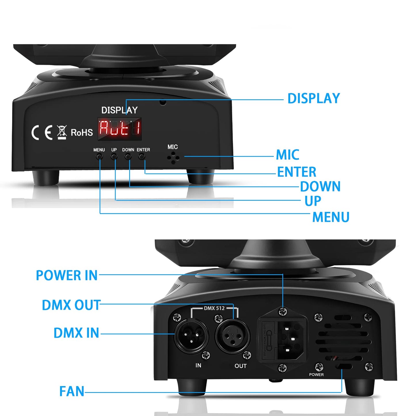 UKing 50W LED Moving Head,Disco Bühnenlicht mit 8 Muster 8 Farben Gobo Strahler,10/12 Kanäle,LED Lichteffekte für Bar Club Show