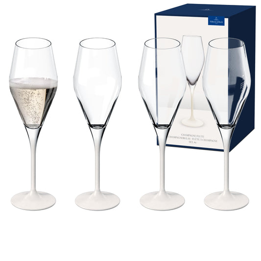 Villeroy & Boch – Manufacture Rock blanc Sekt-/ Champagnerglas Set 4 teilig Weiß, Gläser für Sekt und Prosecco, Sektgläser Set, Sektflöten, Außergewöhnliche Gläser, Champagnerkelche, Kristallglas
