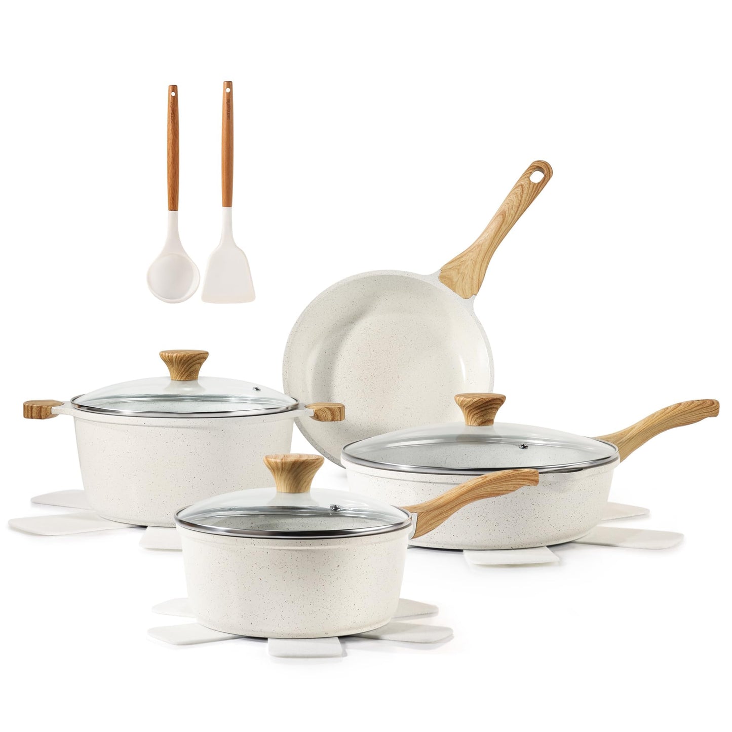 SENSARTE Antihaft Keramik Kochgeschirr Set 13 teilig, Gesundes Topf Pfannen Set, Ungiftiges Kochtopfsets mit Stay Cool Griffen, Silikonwerkzeugen und Topfschutz, PFAS und PFOA frei