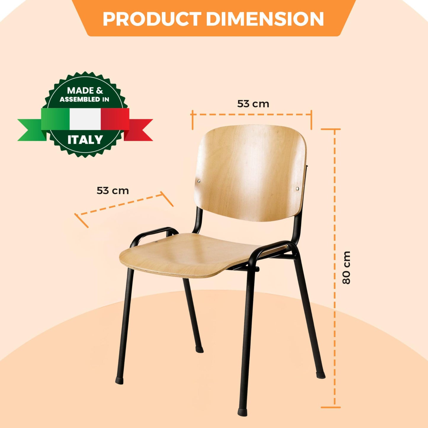 Topsit 4er-Set Stapelbare Besucherstühle mit Holz-Sitzfläche und schwarzem Metallgestell, Ideal für Konferenz und Wartebereiche