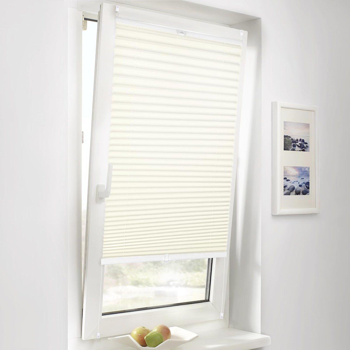 Sekey Plissee Klemmfix ohne Bohren 75x100cm Faltrollo Plisseerollo Jalousie für Tür & Fenster Blickdicht Sichtschutz Sonnenschutz Fertifplissee Rollo 75 cm breit Beige