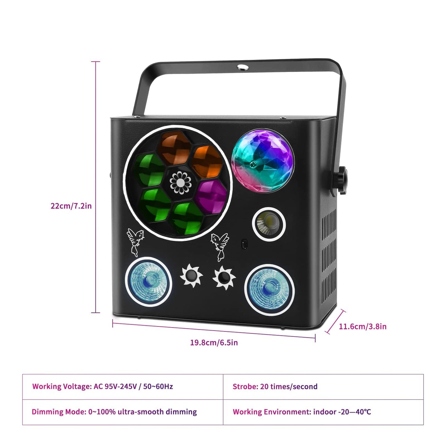 Bühnenbeleuchtung Disco Licht, 5 in 1 LED Effektlicht mit Magic Ball, LED Par Muster Blitzlichter mit UV Effekt, musikaktivierte und DMX gesteuerte DJ Lichter für Hochzeit, Kirche,Club,Party