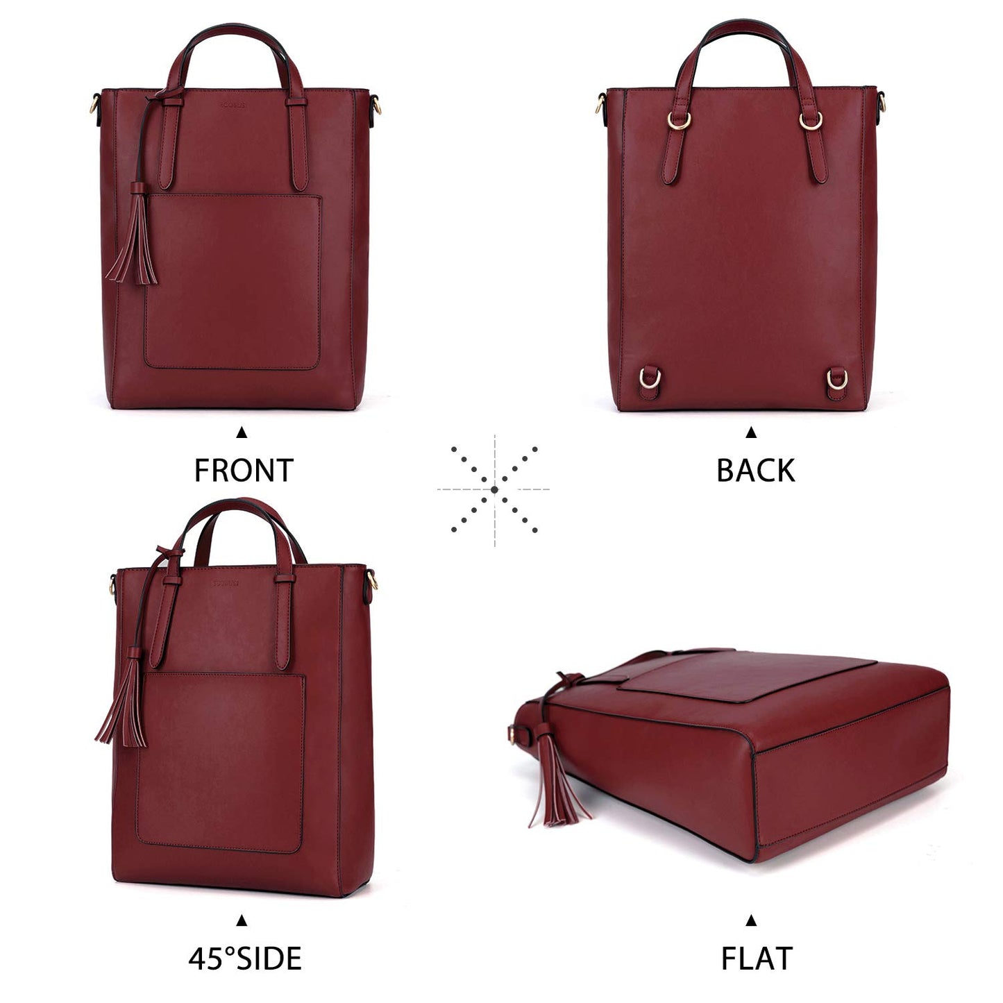 ECOSUSI Rucksack Damen Handtasche Multifunktion 3 In 3 Tote bag Tragetasche für Die Arbeit Reisen, Rot
