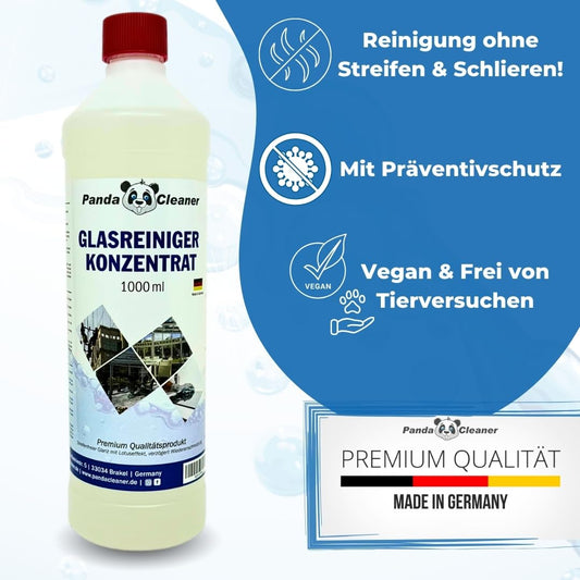 PandaCleaner Glasreiniger Konzentrat - 1000ml Glasreiniger Fenster - Fensterreiniger Konzentrat für streifenfreie Reinigung - Für alle Fenstersauger (1000ml)