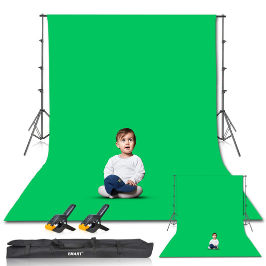 EMART Greenscreen Hintergrund mit Ständer, 2,6x3m Hintergrundsystem, 3 X 3,6m Grün Fotohintergrund und 2 Federklemmen Fotostudio Set für Produkt Porträt YouTube Video Fotografie