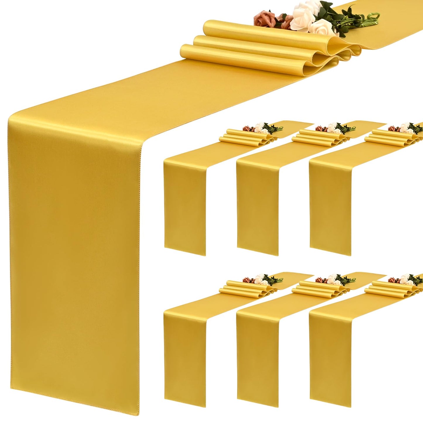 YMHPRIDE 6 Stück Tischläufer Gold, Satin-Tischläufer, 30 x 180 cm lang, Tischläufer aus Seide für Tischläufer Hochzeit, Party, Tischläufer Geburtstag, Bankett, Tischdekoration – Gold