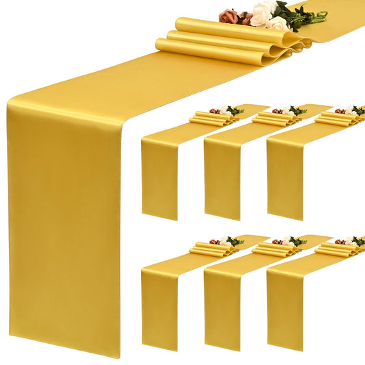 YMHPRIDE 6 Stück Tischläufer Gold, Satin-Tischläufer, 30 x 180 cm lang, Tischläufer aus Seide für Tischläufer Hochzeit, Party, Tischläufer Geburtstag, Bankett, Tischdekoration – Gold