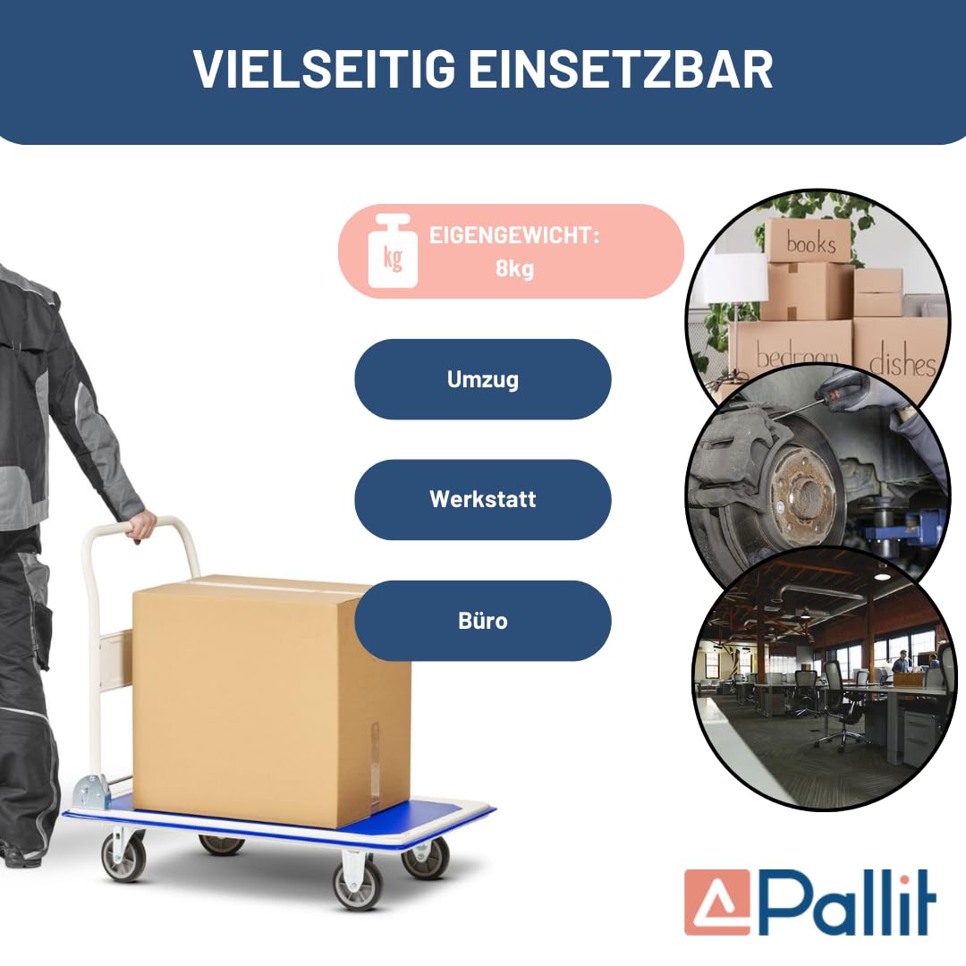 Pallit CARRY Transportwagen klappbar 150kg Rollwagen mit Anti-Rutsch-Beschichtung Lenkbarer Plattformwagen Transporthilfe Handwagen