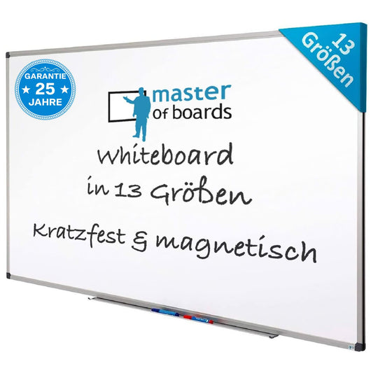 MOB Magnetisches Whiteboard 180x120cm mit Alurahmen und abnehmbare Stiftablage für Büro, Heim und Schule, Magnettafel kratzfest und trocken abwischbar | Magentboard in Hochkant oder Querkant