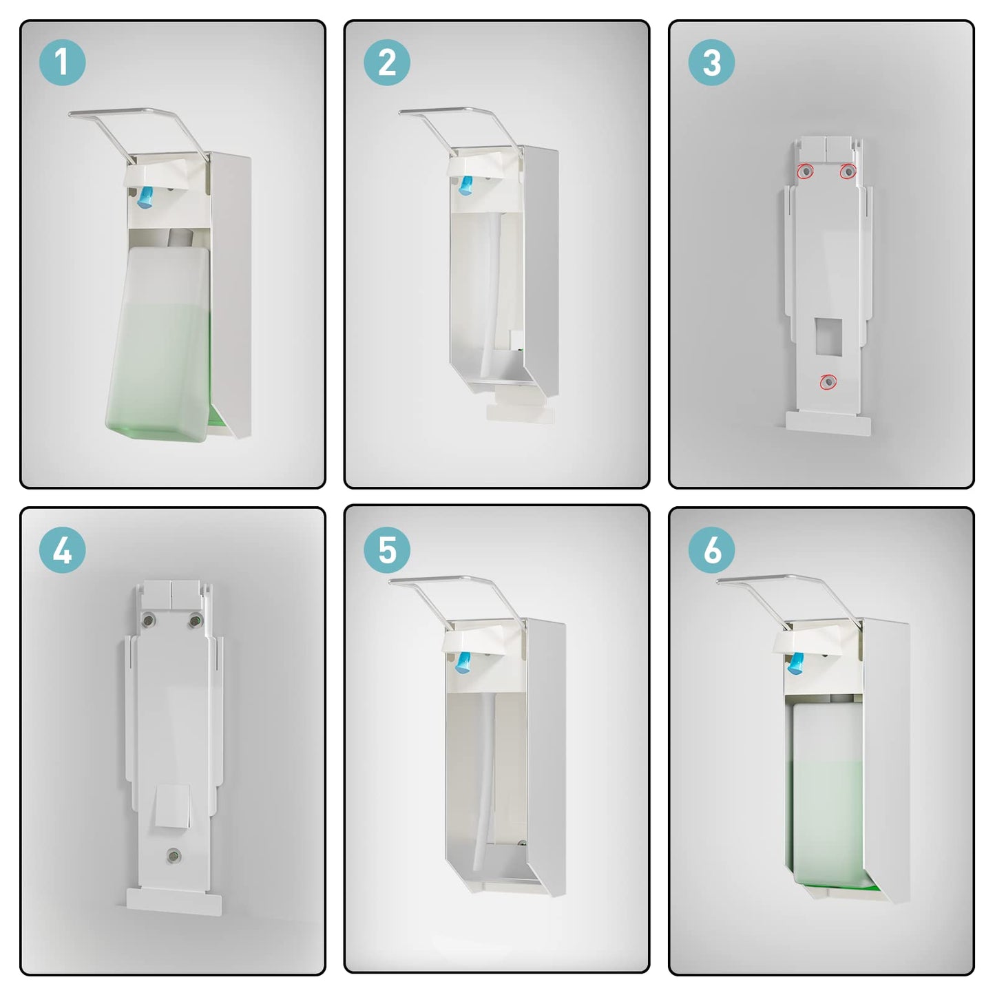 ITAX-WORLD Eurospender 1000ML 2 Packungen, Seifenspender Wandbefestigung, Seifenspender Mit Ellbogendruck Für Desinfektionsmittel Und Handseifen, Weißer Seifenspender, Aluminium