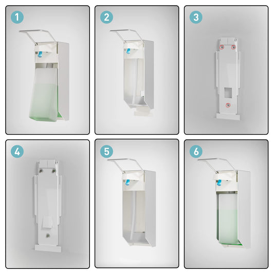 ITAX-WORLD Eurospender 1000ML 2 Packungen, Seifenspender Wandbefestigung, Seifenspender Mit Ellbogendruck Für Desinfektionsmittel Und Handseifen, Weißer Seifenspender, Aluminium